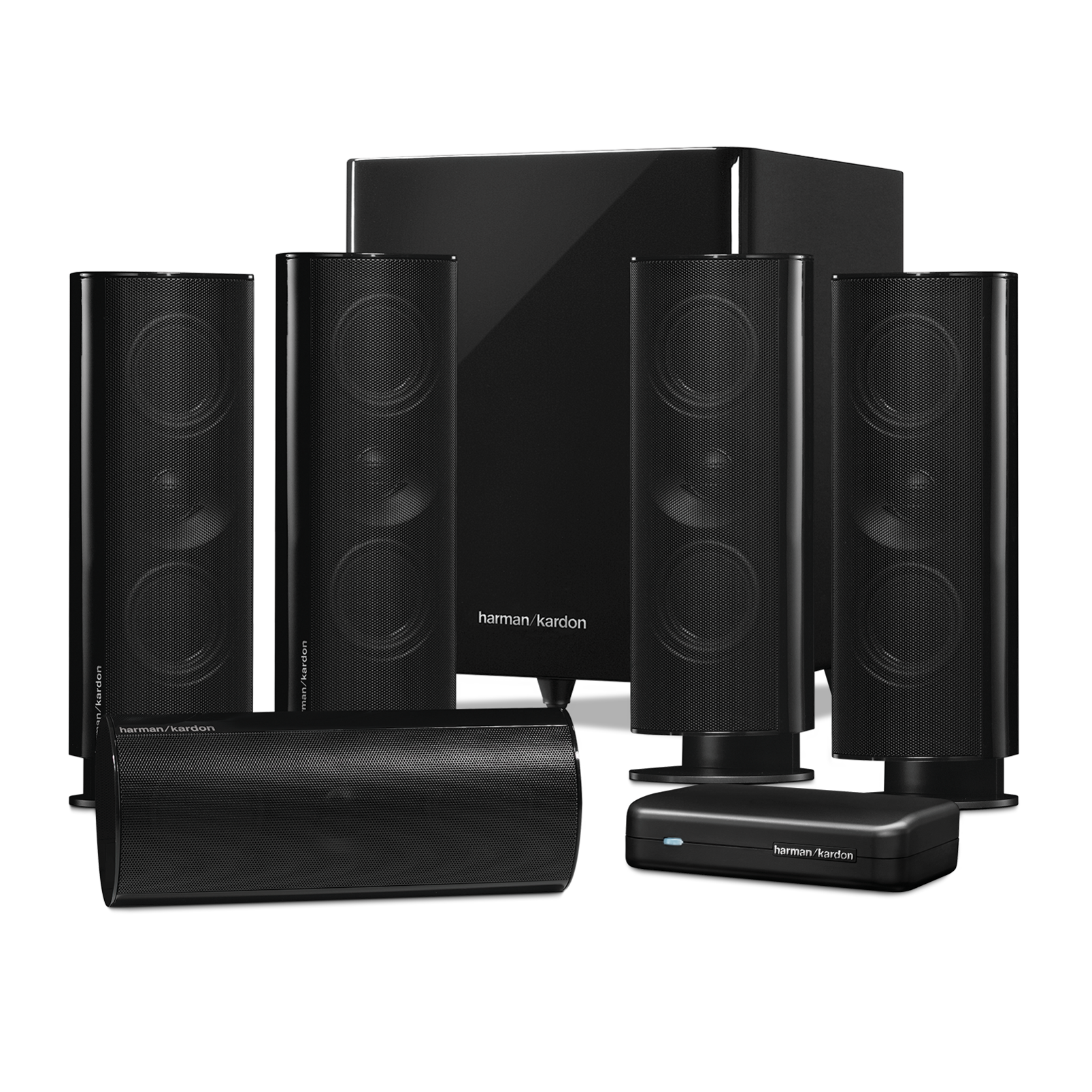 Harman Kardon - Pack 5.1 : 4 Enceintes Compactes - 4 x 150 W + Enceinte  Centrale - 150 W + Caisson de basse - Sans fil - 200 W - Noir - HKTS 65 -  Enceintes Hifi - Rue du Commerce